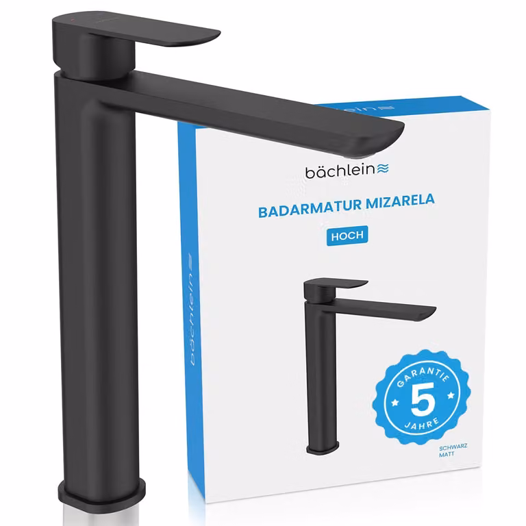 Miscelatore alto per bagno Mizarela - nero | Miscelatore alto per bagno dal design classico - rubinetto per lavabo da appoggio