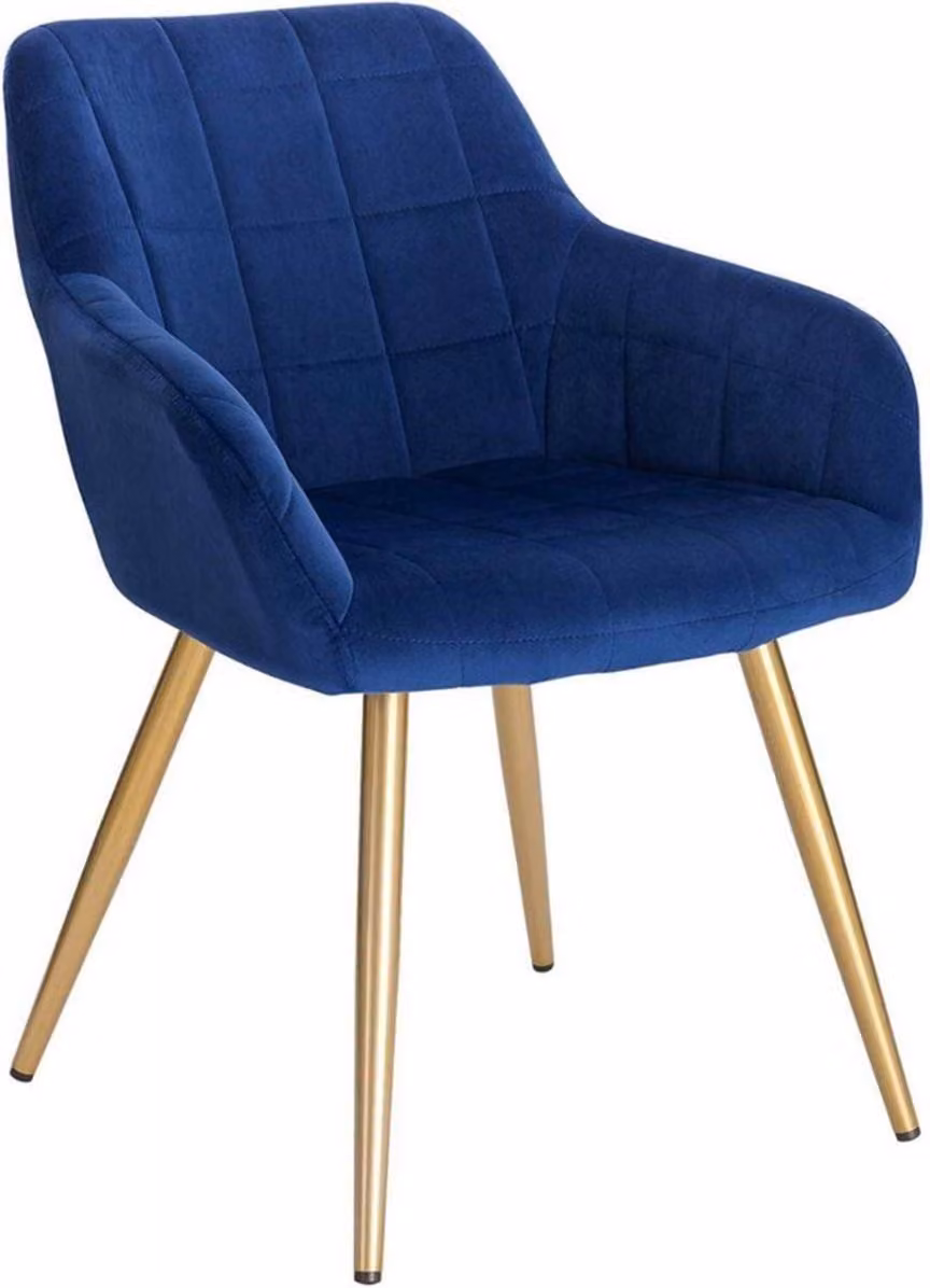 Happyment Luxe sedia da sala da pranzo - velluto blu/oro - poltrona con braccioli - sedia da soggiorno - sedia da cucina - sedia da cucina - 1 pezzo