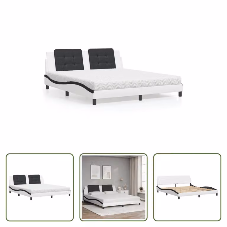 The Living Store Letto con materasso bianco e nero 180x200 cm in ecopelle