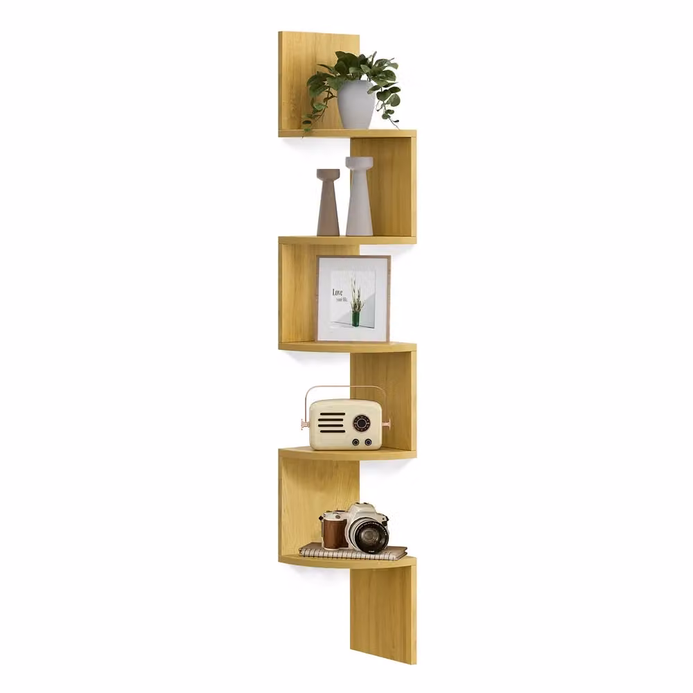 Libreria Angolare da Muro in Camera da Letto Soggiorno Bagno Studio, Rovere Naturale