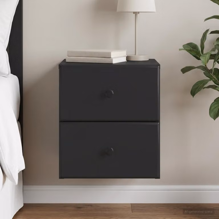 vidaXL Mobiletto da notte sospeso con cassetto Nero L: 34,5 cm, P: 33 cm, H: 40 cm