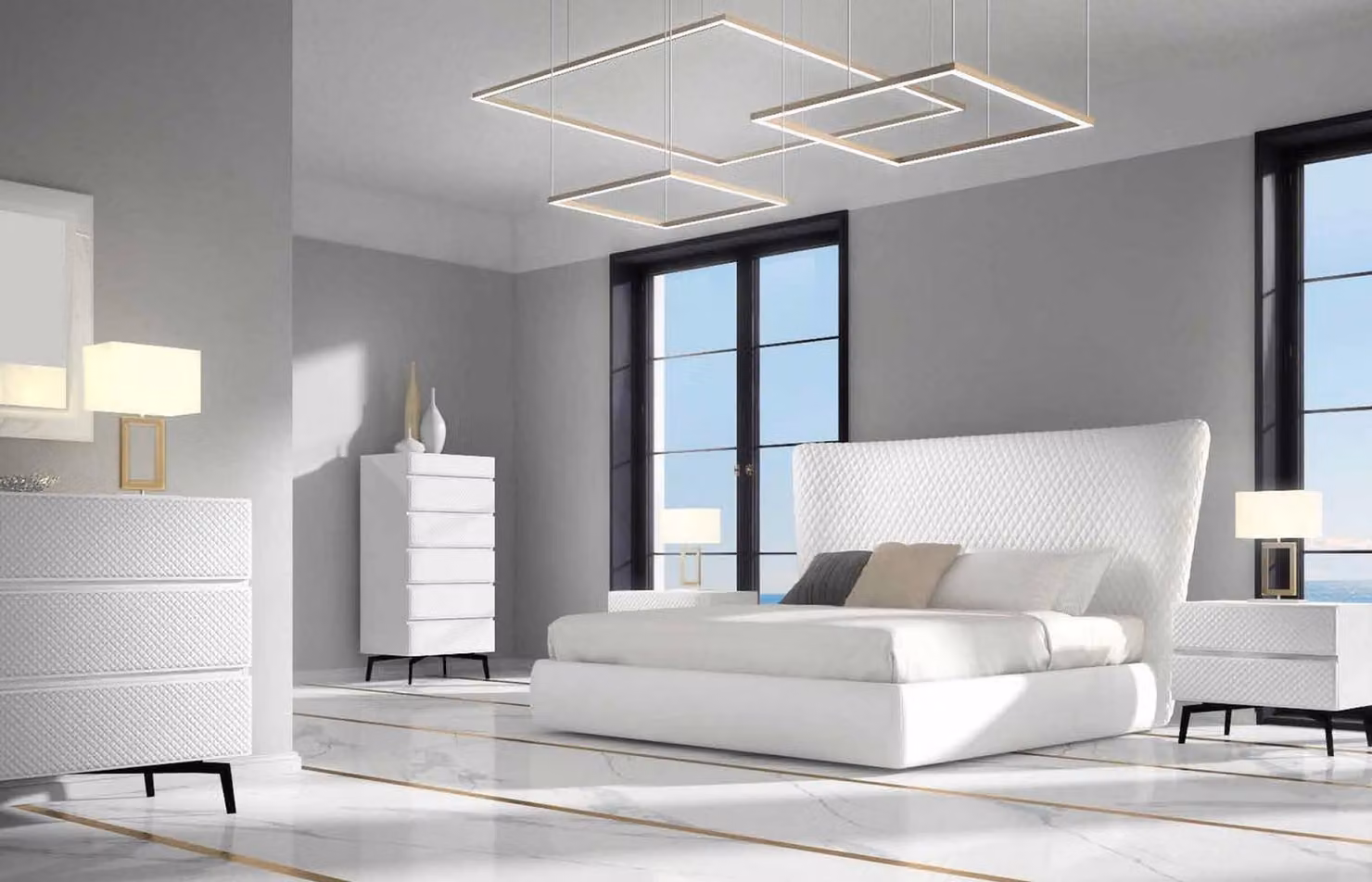 Bettrahmen Möbel Design Doppelbett Luxus Schlafzimmer Holz Kunstleder Bett