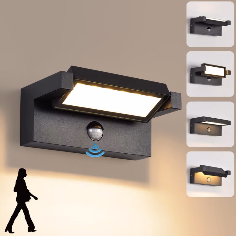 Lampada a LED da parete con sensore di movimento, 22 W, grado di protezione IP65, 3000 K, orientabile, colore nero