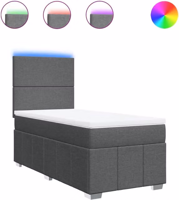 Letto singolo | Letto per adulti | Giroletto a Molle con Materasso Grigio Scuro 90x190 cm Tessuto