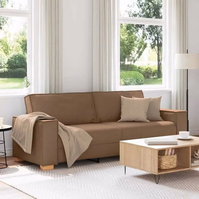 Divano a 3 posti moderno vidaXL in tessuto marrone con cuscini inclusi L: 220 cm, P: 78 cm, H: 84 cm