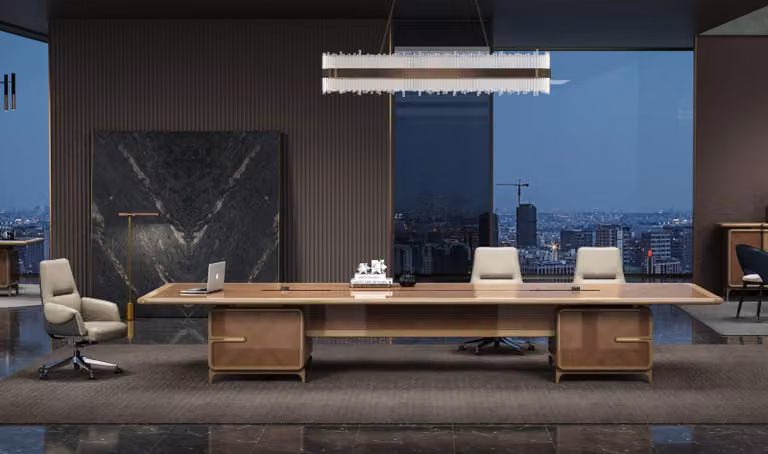 Eleganter großer Konferenztisch in Braun – perfekt fürs Büro