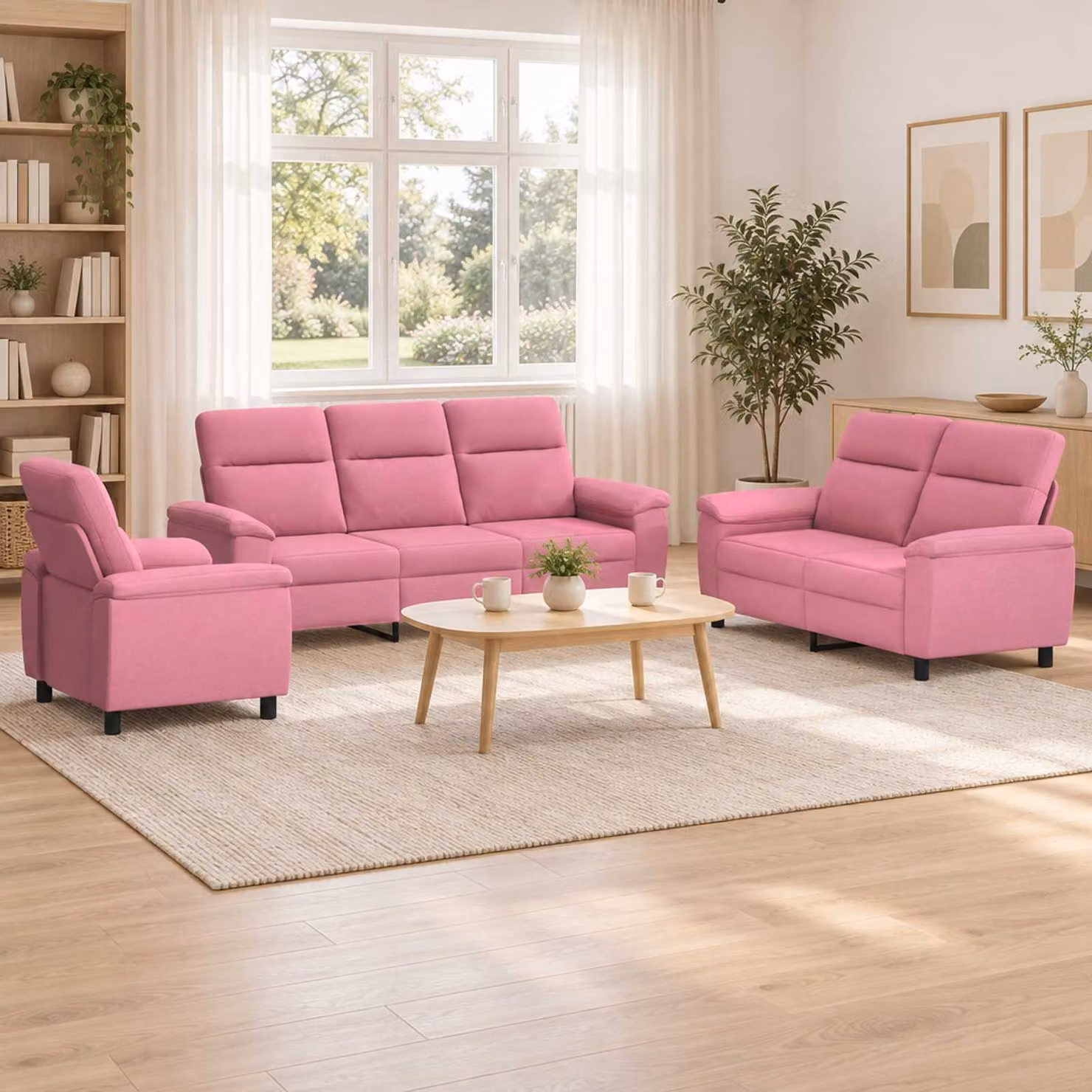 Set di divani moderno vidaXL in tessuto rosa e nero con struttura in metallo per il tuo soggiorno