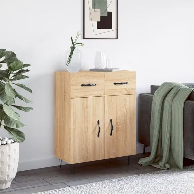 Credenza moderna vidaXL in legno e metallo beige, sospesa, L: 69,5 cm, P: 34 cm, H: 90 cm
