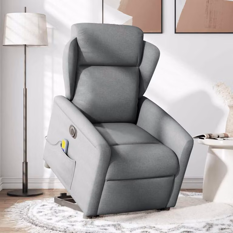 Poltrona Alzapersona Massaggi Elettrica Grigio Chiaro Tessuto