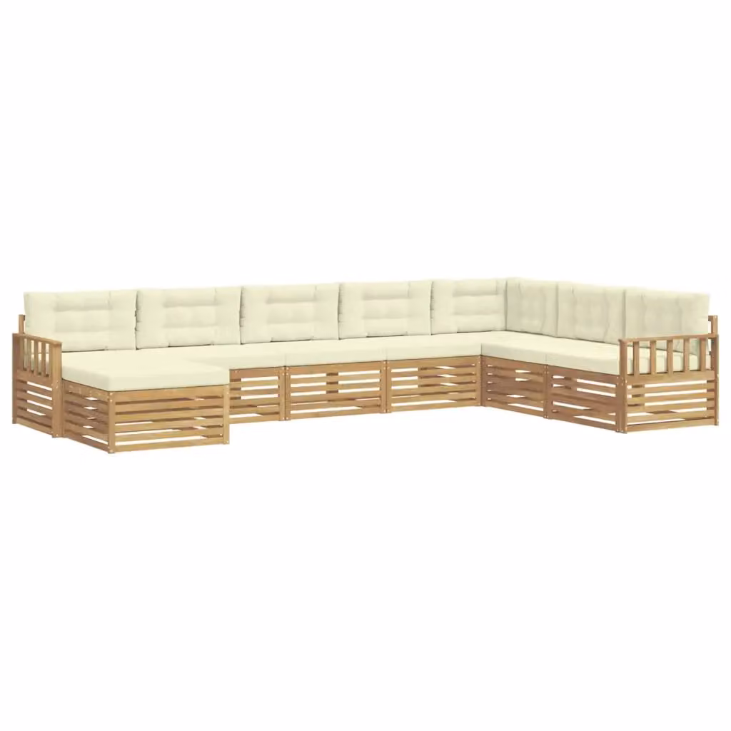 Set di divani da esterno a L con ottoman vidaXL in legno di acacia, 8 pezzi, Bianco e Beige – 2