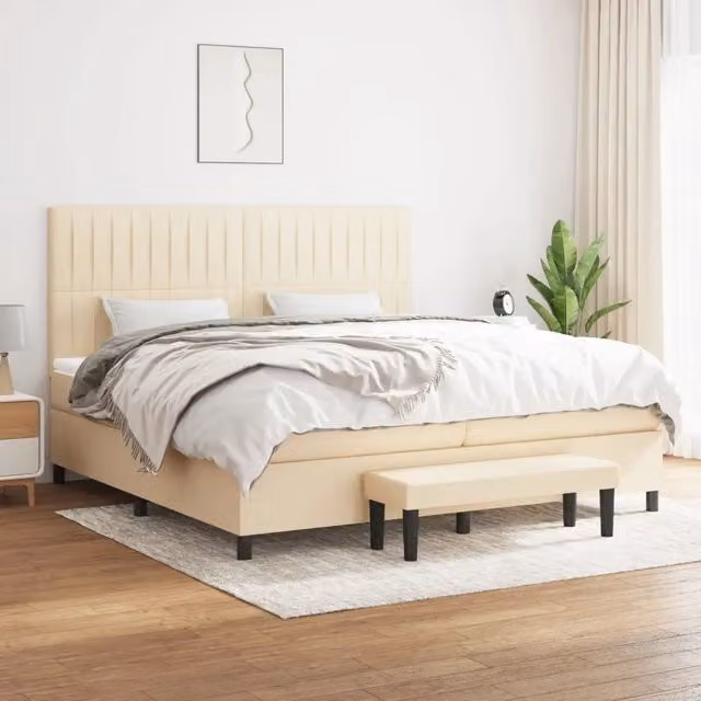 Letto Ibrido con Giroletto a Molle e Materasso vidaXL in Tessuto Beige e Bianco L/P: 200 x 200 cm