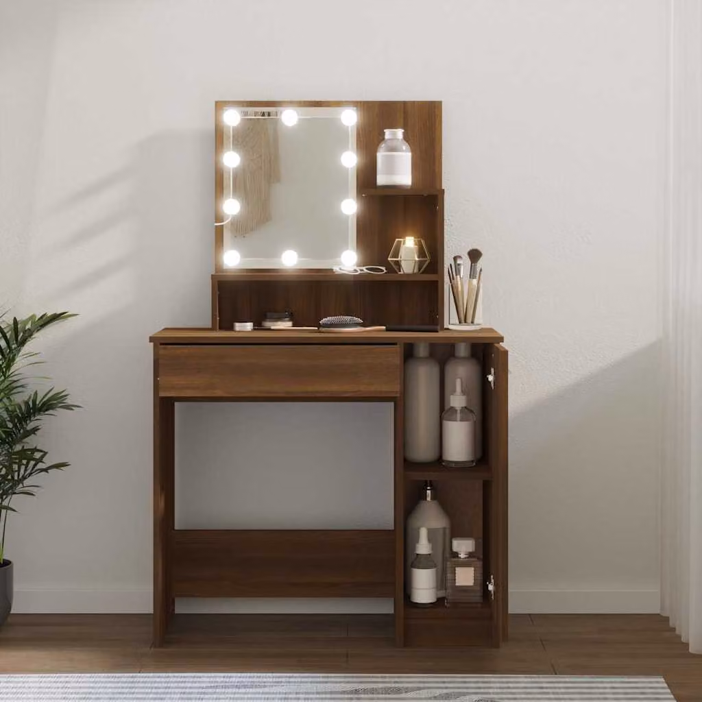 vidaXL Toeletta con LED in Rovere Marrone L: 86,5 cm, P: 35 cm, H: 136 cm