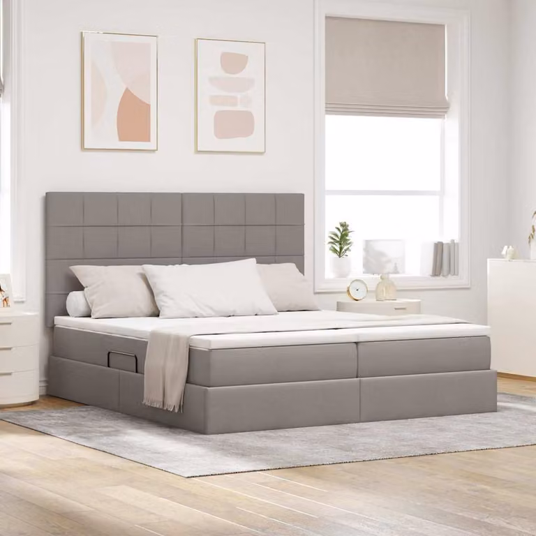 Letto moderno vidaXL con contenitore a sollevamento, luci LED sottobasso e porte USB, rivestito in tessuto, L/P/H: 180 x 200 cm