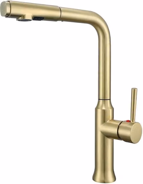 Kraan da bagno moderno con spruzzatore retrattile - lega dorata - doccia manuale