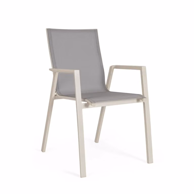Set 4 sedie da giardino RONDA in textilene grigio chiaro e struttura in alluminio beige
