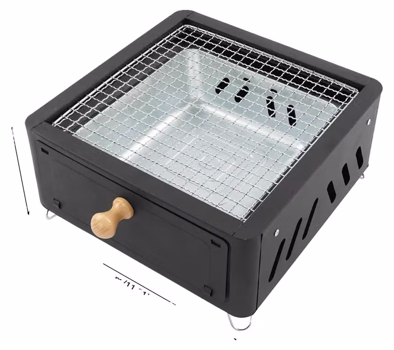 Griglia a carbone, design portatile, cottura multifunzionale, colore nero