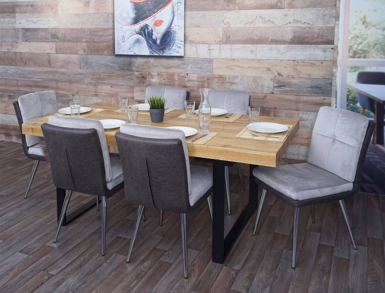 set di 6 sedie per sala da pranzo HWC-G48, sedia da cucina imbottita poltrona, velluto in Pelle finta ® ~ grigio
