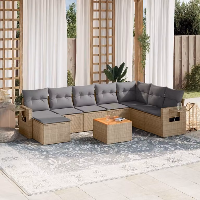 Maison Exclusive - Set Divano da Giardino 9 pz con Cuscini Beige in Polyrattan