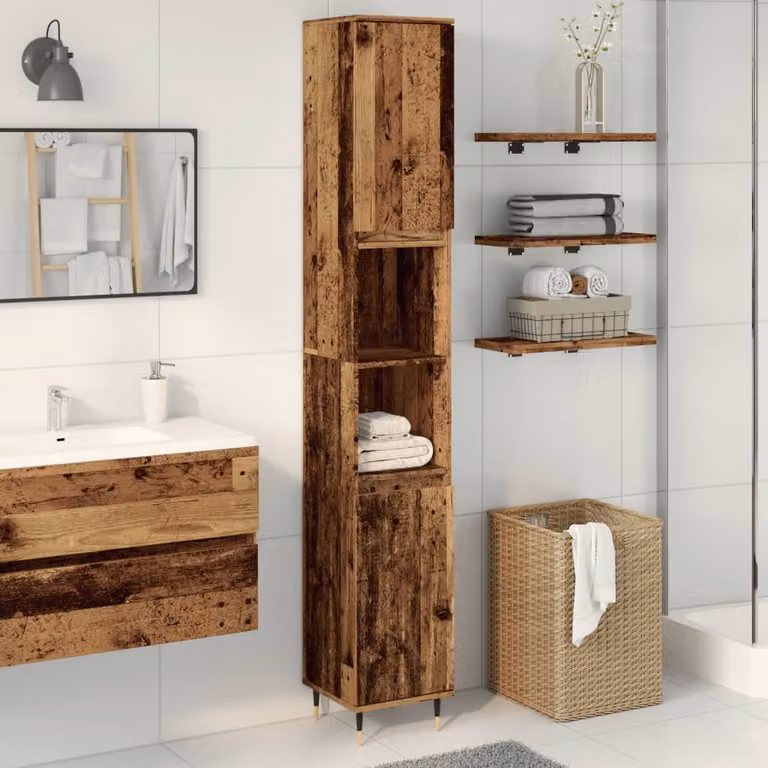 Armadietto da bagno stile industriale vidaXL in legno e metallo marrone, L/P/H: 30 x 30 x 190 cm