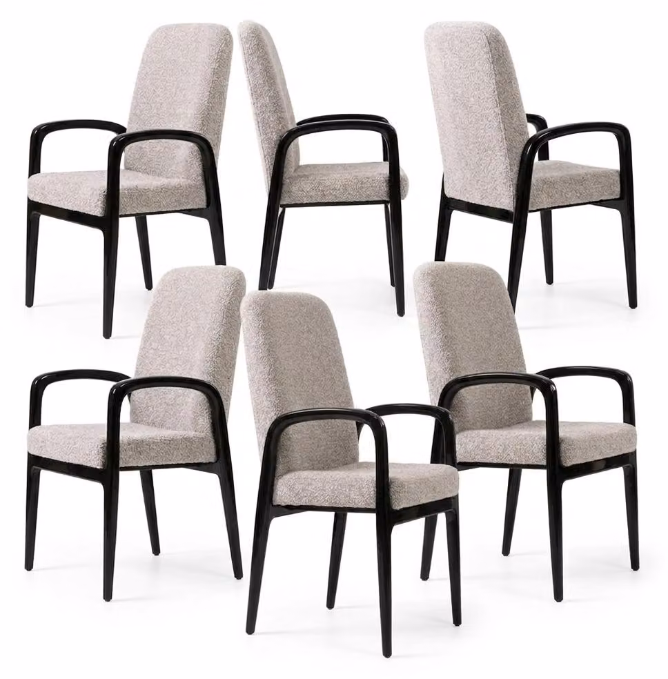 Set di 6 sedie imbottite beige, ideali per la sala da pranzo o la cucina, design moderno