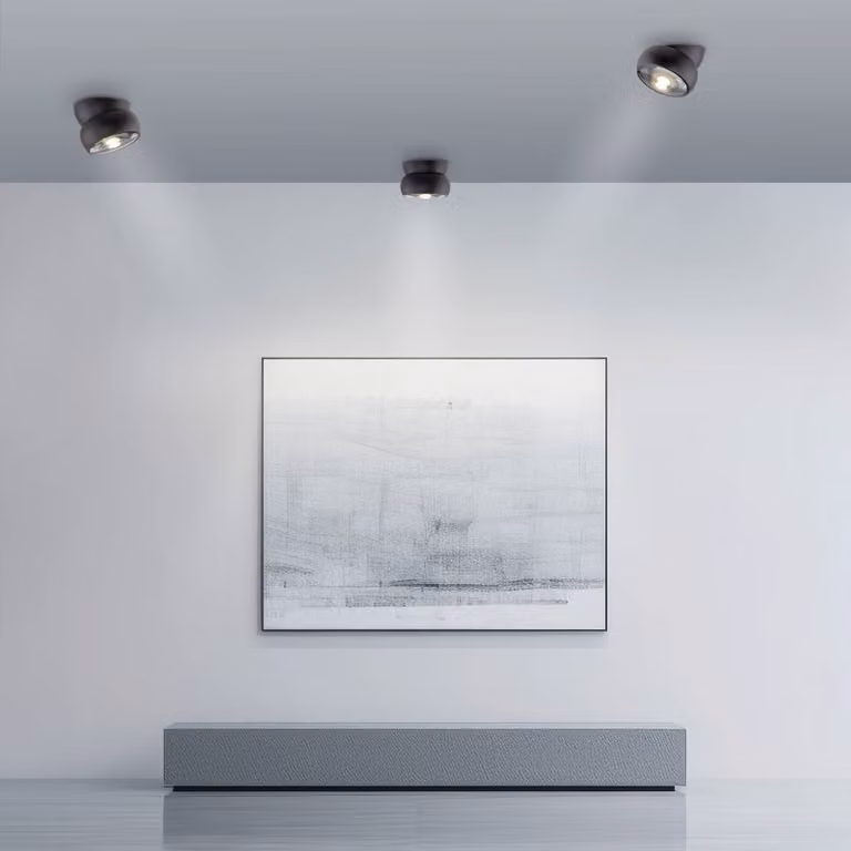 PURE Faretto da soffitto LED Move, nero, Ø 12 cm, metallo/vetro dimmerabile, Nero, Soggiorno / Sala da pranzo, Metallo, Moderno
