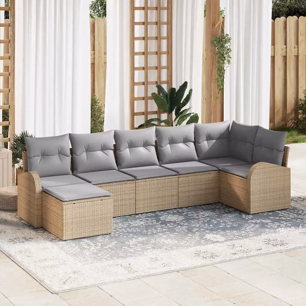 Set Divano da Giardino vidaXL 7 pz Moderno a Forma di L Beige e Grigio con Cuscini e Struttura in Acciaio Verniciato a Polvere