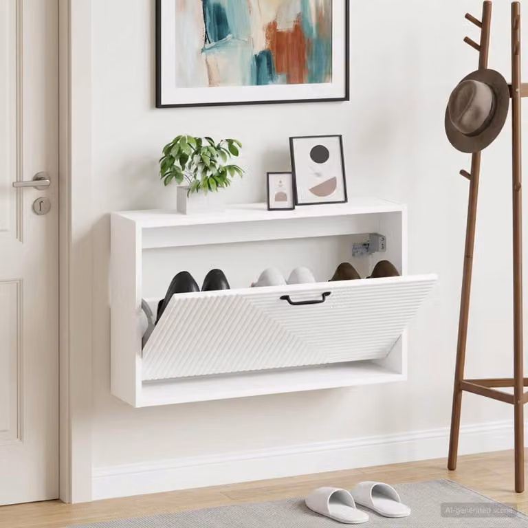 vidaXL Mobiletto per Scarpe da Muro HAARLEM Bianco L: 71 cm, P: 17 cm, H: 43 cm