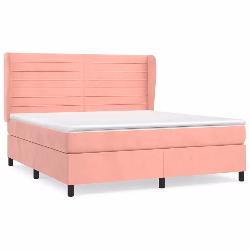 vidaXL Giroletto a Molle con Materasso in Velluto Rosa e Bianco, L/P/H: 160 x 200 x 128 cm – 2