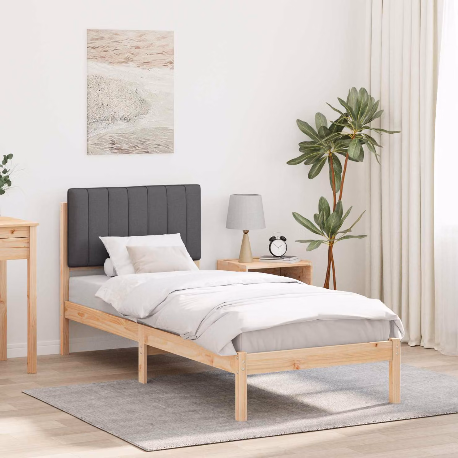 Letto con Testiera Rivestita in Tessuto e Struttura in Legno di Pino vidaXL, Grigio, L 80 x P 200 cm – 1