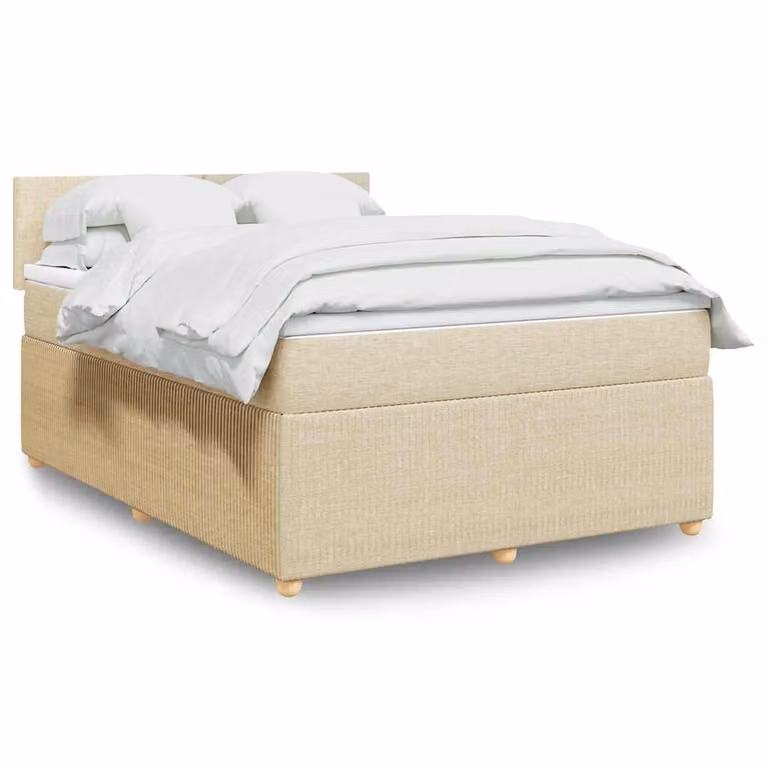 vidaXL Giroletto a Molle con Materasso in Tessuto Beige e Bianco, L/P: 140 x 190 cm