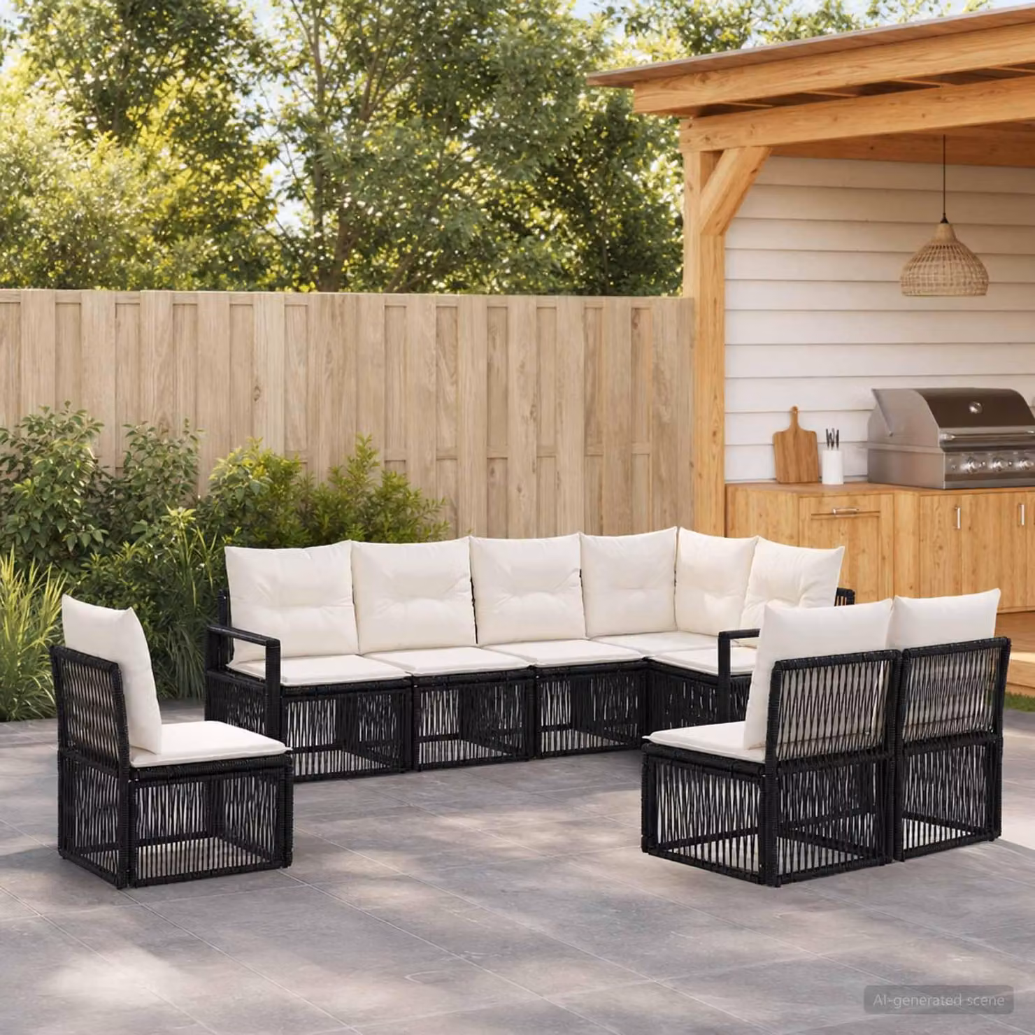 Maison Exclusive - Set da giardino composto da 8 pezzi, divano in rattan sintetico nero