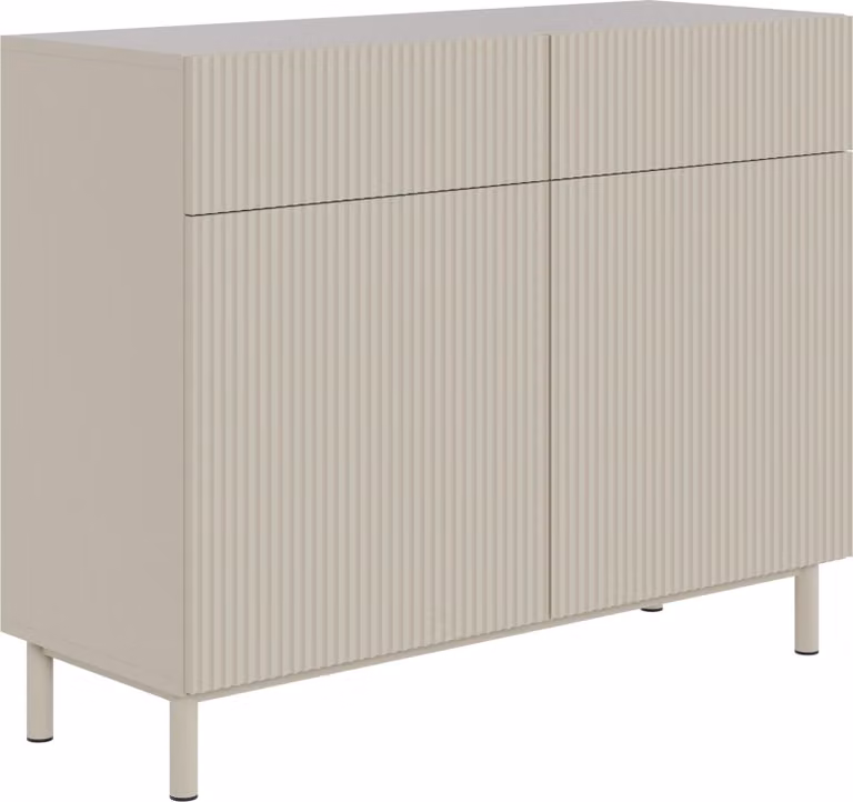Selsey Veldio New - Credenza a due ante con frontale scanalato e 2 cassetti, grigio, 100 cm