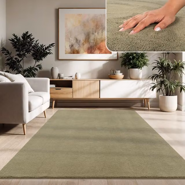 Tappeto Calia Italia verde, moderno e lavabile, L: 120 cm x P: 160 cm