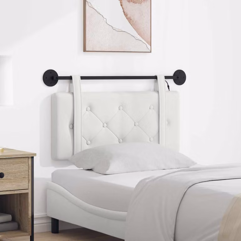 Testiera per letto sospesa vidaXL con luce LED integrata in similpelle bianca e design moderno