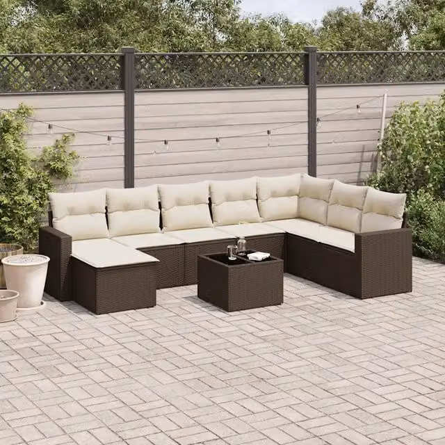 Set Divani da Giardino 9pz con Cuscini Marrone in Polyrattan 3219363