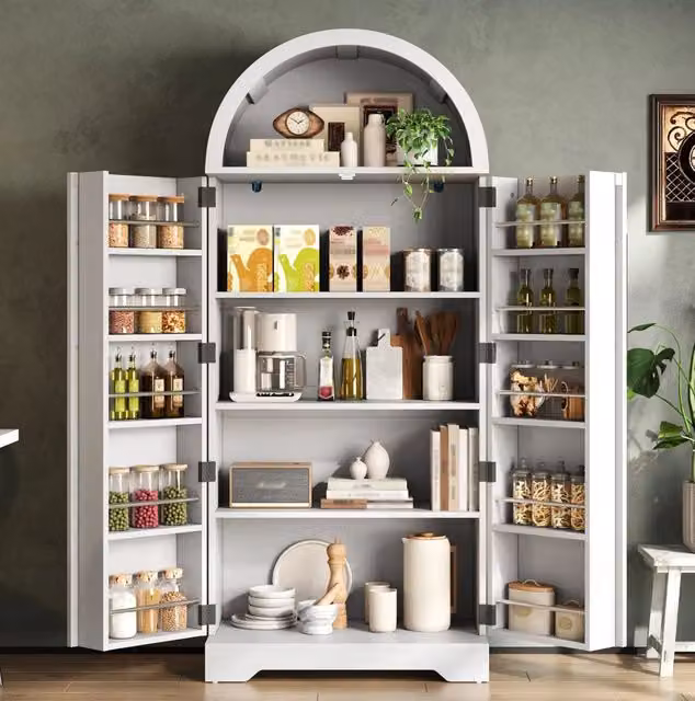 Vetrina moderna bianca in MDF con ante in vetro e ripiani interni per soggiorno L: 70 cm, P: 40 cm, H: 165 cm