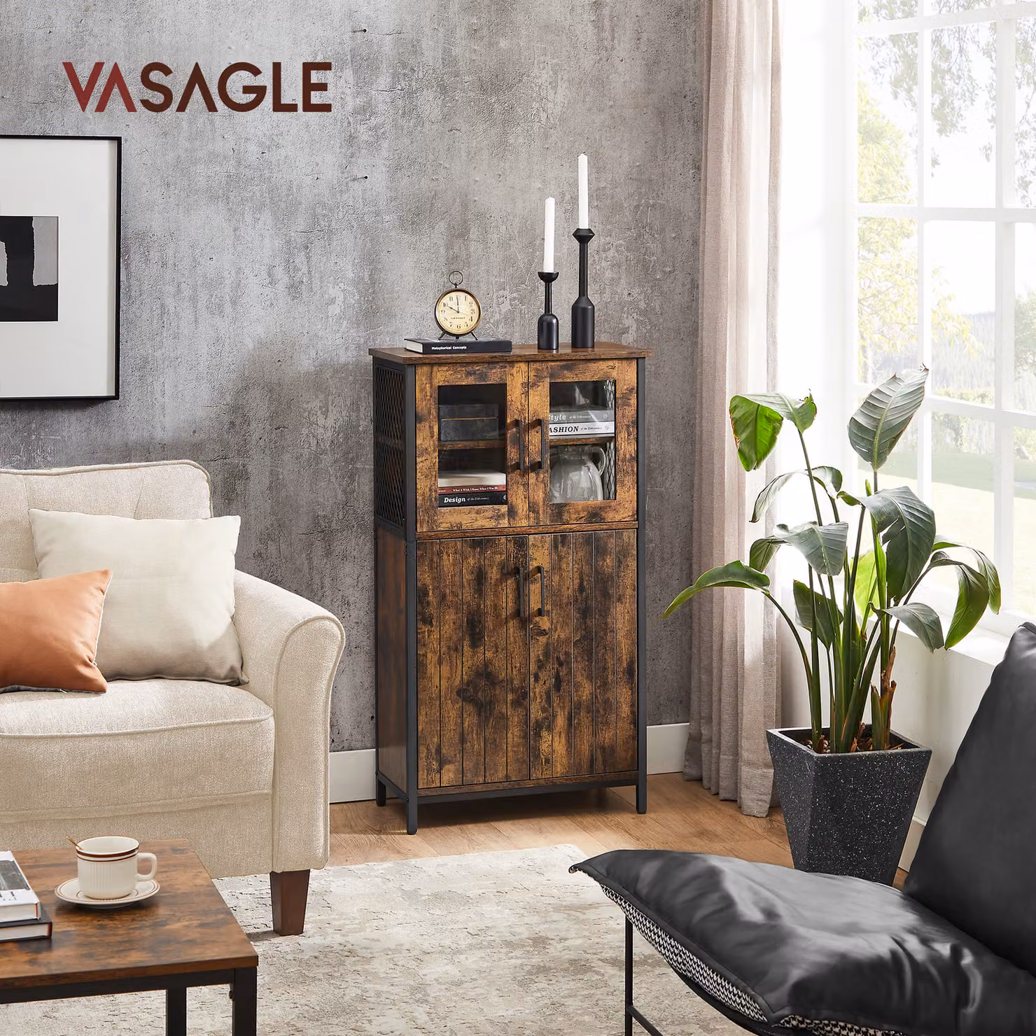 VASAGLE Mobiletto da cucina a ripiani alti, altezza 108 cm, per cucina, stile industriale