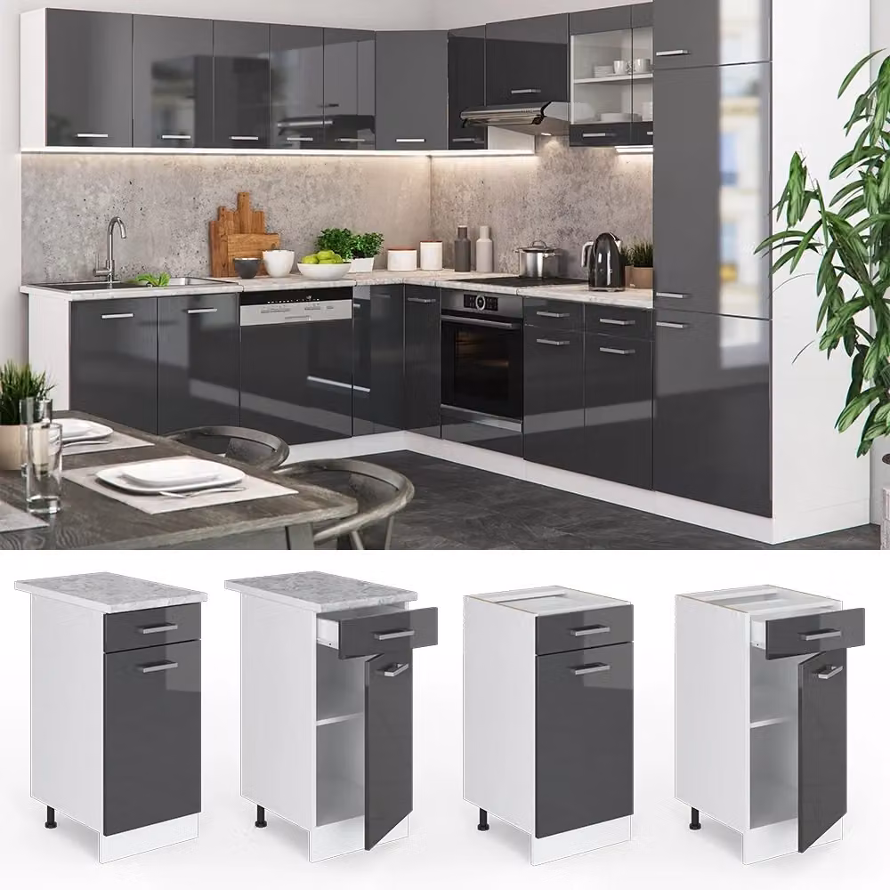 Mobiletto base per cucina Vicco R-Line Antracite e Bianco lucido L: 40 cm – 2