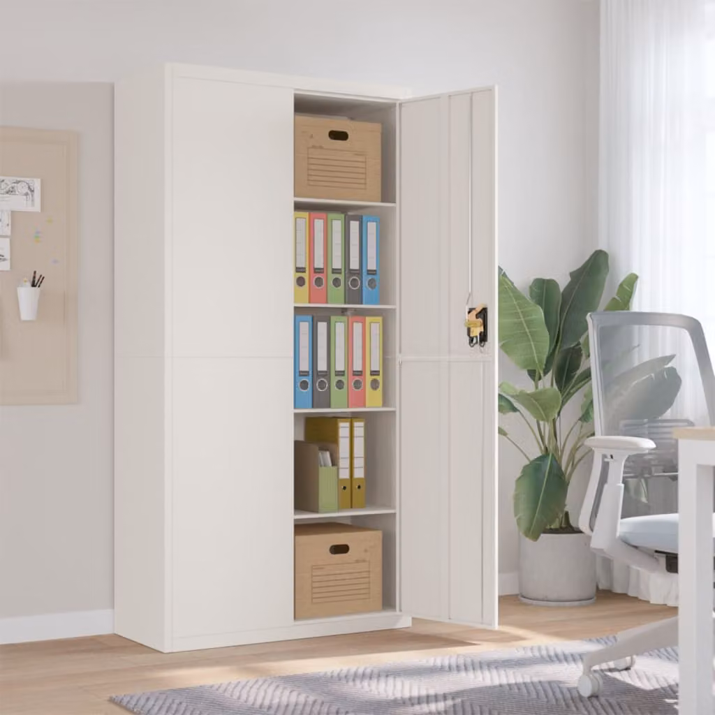 Armadio Classificatore vidaXL Bianco in Metallo con Ante a Battente e Ripiani Regolabili L: 90 cm, P: 40 cm, H: 180 cm – 1