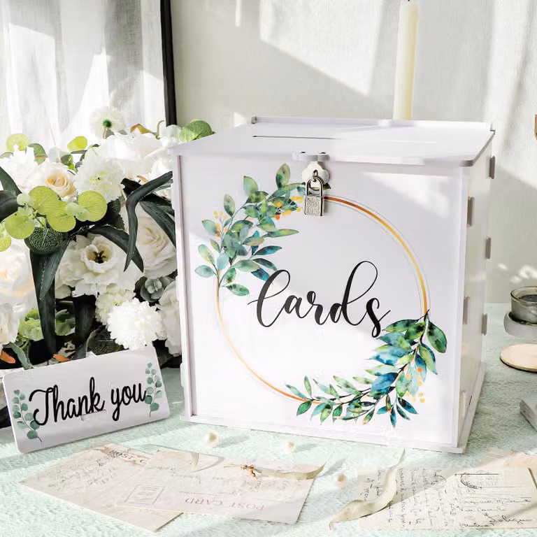 Scatola portafoto in acrilico con serratura, dimensioni 25,5x26x21 cm, colore bianco, ideale per matrimoni