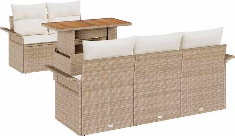 Set Divano da Giardino 6 pcs Beige Poly Rattan