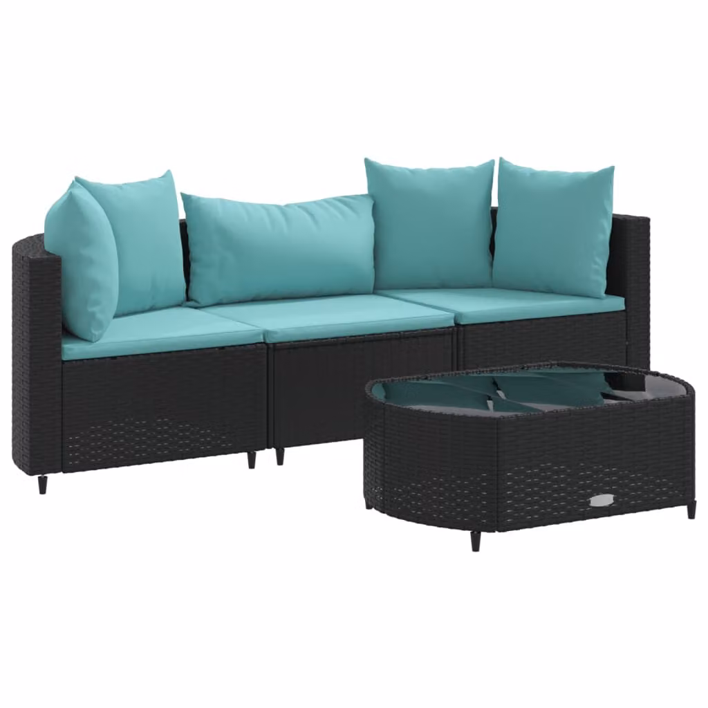 Set Divani da Giardino 4 pz con Cuscini Nero in Polyrattan