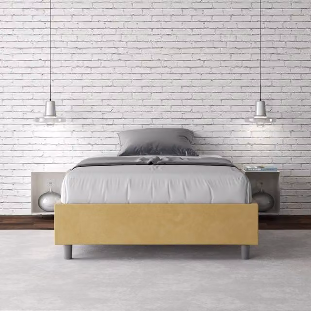 Letto una piazza e mezza contenitore imbottito 110x210 microfibra ocra Azelia