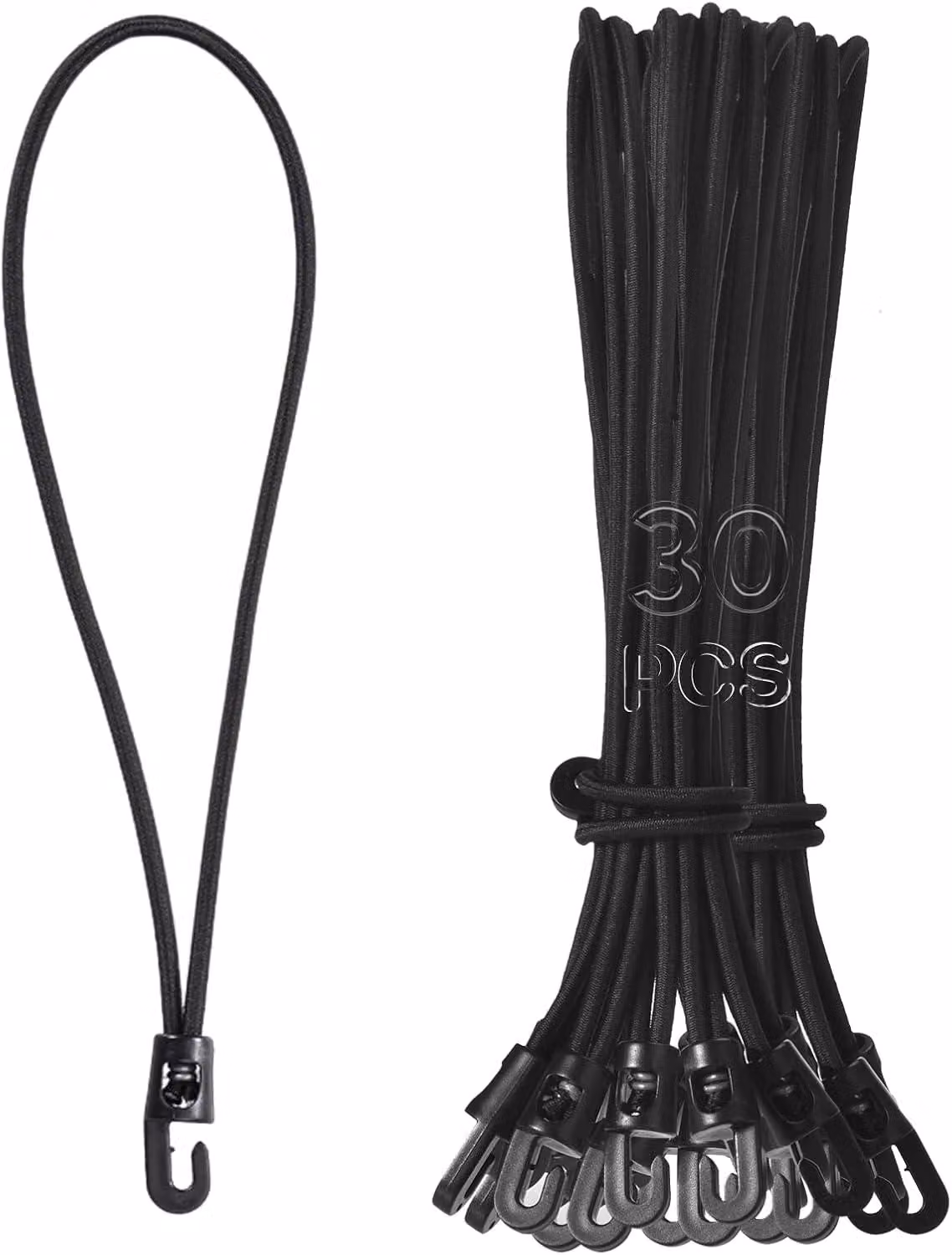Corda elastica con gancio, 25 cm, confezione da 30 pezzi, corda nera elastica per tende e teloni