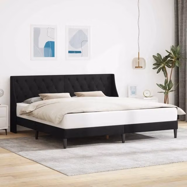 Struttura letto con testiera e giroletto in velluto nero Design In L/P: 180 x 200 cm – 1