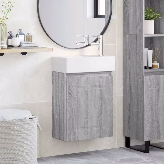 Mobile bagno moderno vidaXL Sonoma grigio e bianco, sospeso, L: 45,5 cm, P: 22,5 cm, H: 84 cm