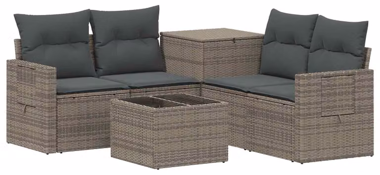 Set di divani da esterno, 6 pezzi, grigio e grigio scuro, in rattan sintetico e acciaio