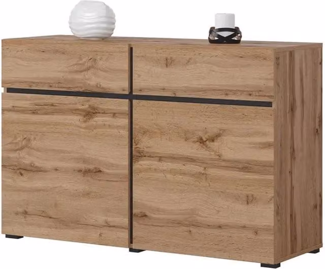 Buffet 120cm colori rovere e nero collezione HAVANA. Credenza design con 2 porte e 2 cassetti.