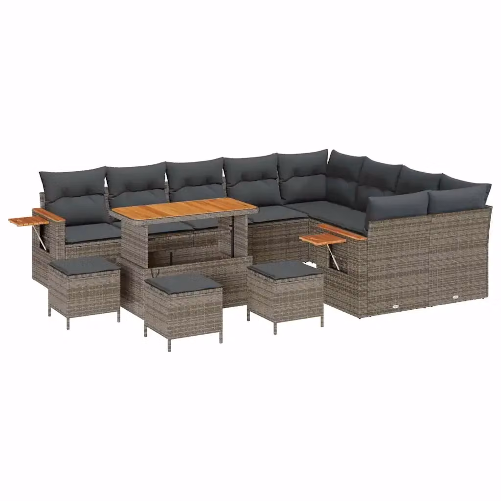 Set Divano da Giardino vidaXL a 10 posti in Grigio con Cuscini e Struttura in Acciaio Verniciato a Polvere – 2