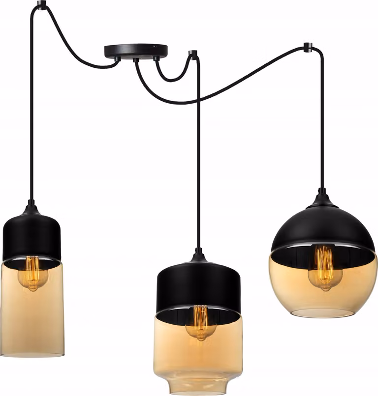 Elegante Lampada A Sospensione Spider Oslo Nera Con Vetro